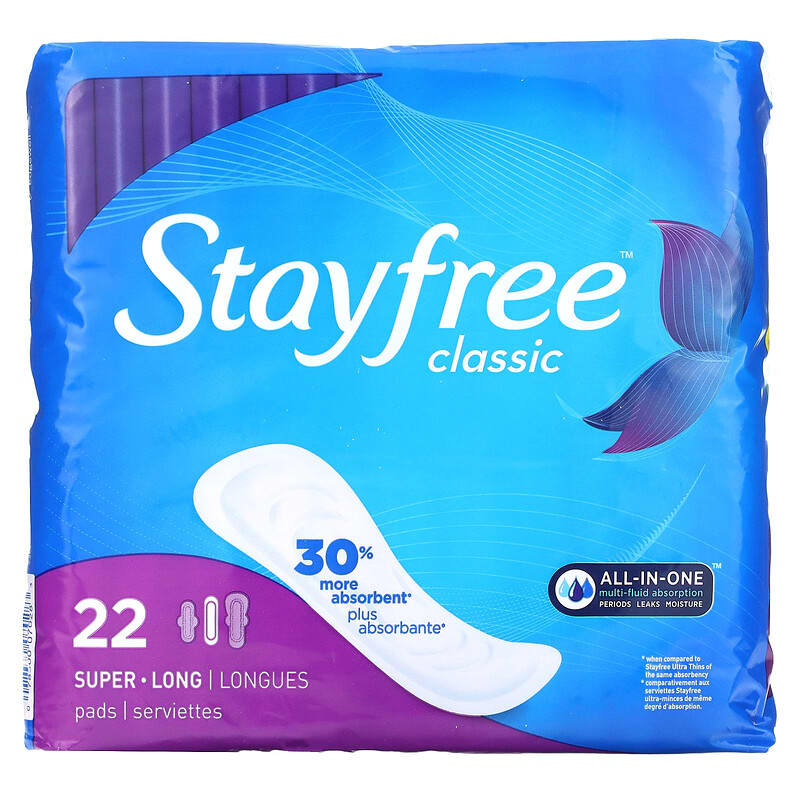 Stayfree Classic Pads Super Long Unscented, 22 count - Foods Co.
