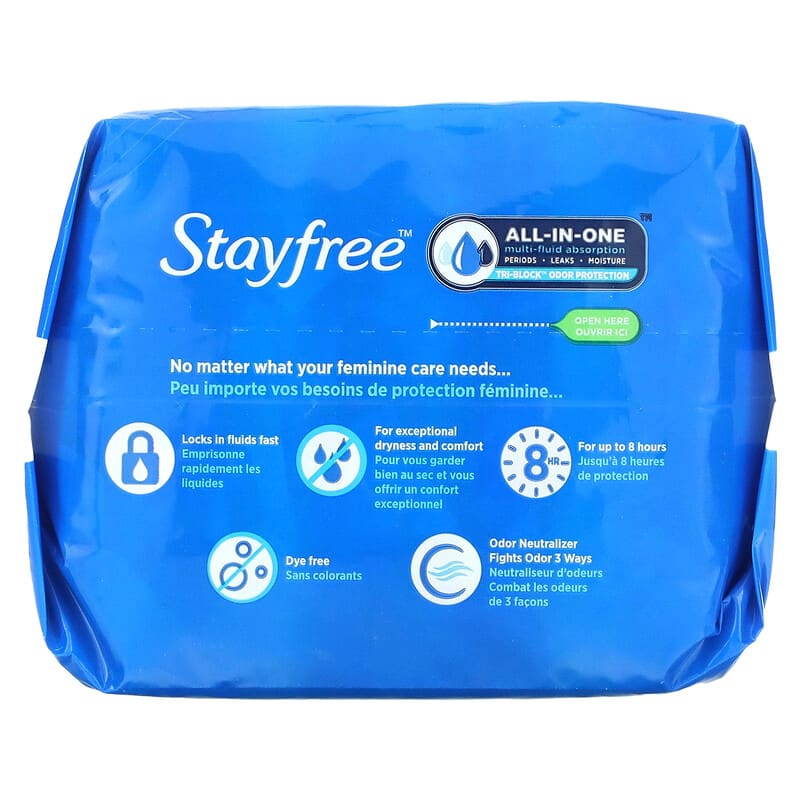 Stayfree Ultra Thin Super Long Pads With Wings, 32ct, Multi-Fluid  Protection For Up To 8 Hours, With Odor Neutralizer 