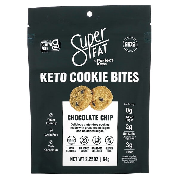 SuperFat, Keto Cookie Bites, Chocolate Chip, 2.25 oz (64 g)