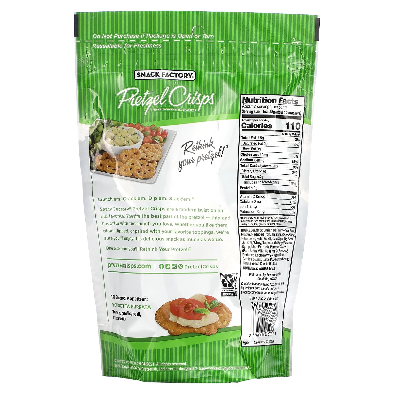 Snack Factory, Pretzel Crisps, Garlic Parmesan, Deli Style, 7.2 oz (204 g)