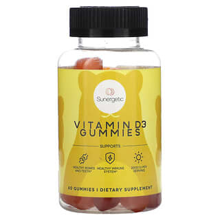 Sunergetic, Жевательные мармеладки с витамином D3, клубника, персик и манго, 60 жевательных таблеток
