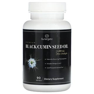 Sunergetic, Aceite de semilla de comino negro prémium, 1000 mg, 90 cápsulas blandas (500 mg por cápsula blanda)
