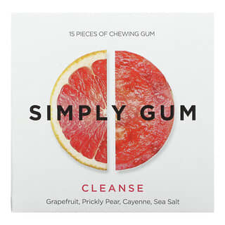 Simply Gum, Chewing-gum, Cleanse, Pamplemousse, Figue de Barbarie, Cayenne, Sel de mer, 15 pièces