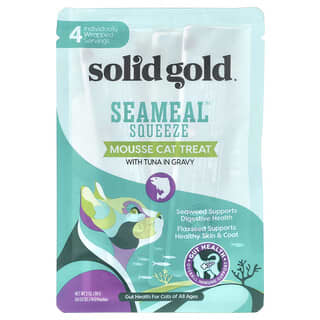 Solid Gold, SeaMeal™ Squeeze Mousse para gatos con atún en salsa, Para gatos de todas las edades, 4 sobres, 14 g (0,5 oz) cada uno