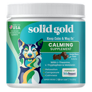 Solid Gold, Keep Calm & Wag On™, Calming Supplement, For Dogs, Smoked Bacon, 120 Soft Chews, 7.6 oz (216 g)
