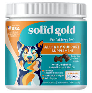 Solid Gold, Pet Pal-Lergy Pro™, Allergy Support Supplement, For Dogs, Smoked Bacon, 120 Soft Chews, 7.6 oz (216 g)