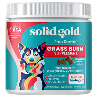 Solid Gold, Grass Guardian™, Integratore per bruciature di erba, per cani, pancetta affumicata, 120 compresse masticabili morbide, 216 g