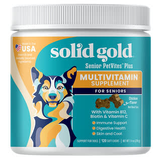 Solid Gold, Suplemen Multivitamin PetVites™, Untuk Anjing, Bacon, 120 Soft Chews, 216 g (7,6 ons)