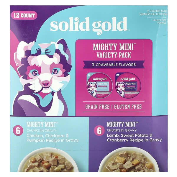 Solid Gold, Mighty Mini™, різноманітна упаковка для собак і собак дрібних порід, 12 штук по 99 г (3,5 унції)
