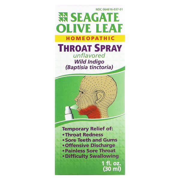 Seagate, Olivenblatt-Halsspray, Ohne Geschmacksstoffe, 1 fl oz (30 ml)