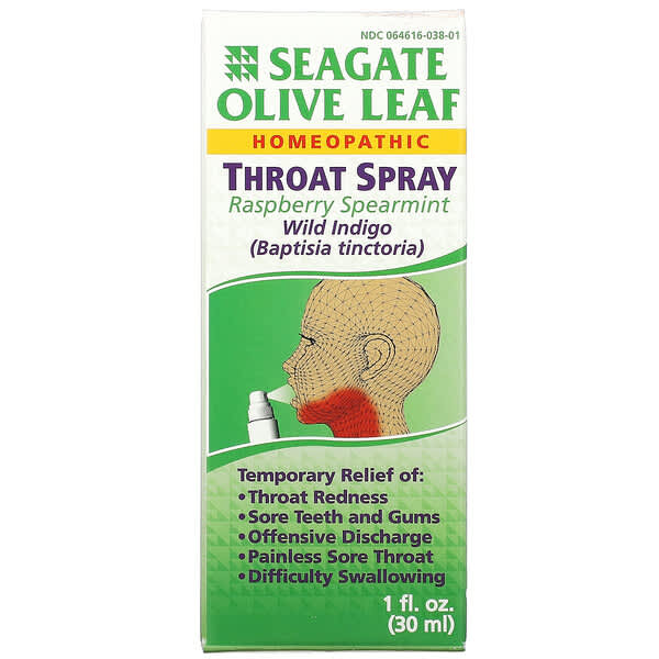 Seagate, Spray para a Garganta de Folhas de Oliveira, Framboesa e Hortelã-Verde, 30 ml (1 fl oz)