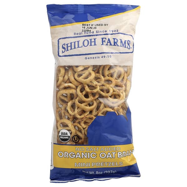 Shiloh Farms, Mini Pretzels, Organic Oat Bran, No Salt Added, 8 oz (227 g)