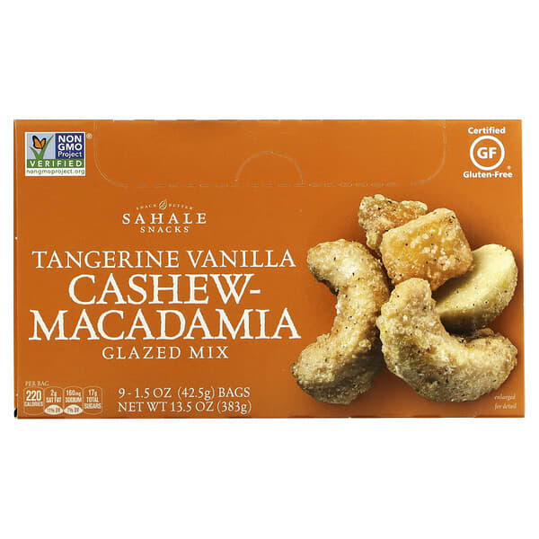 Sahale Snacks, 釉面混合堅果，橘子香草腰果 - 澳洲堅果，9 包，每包 1.5 盎司（42.5 克）