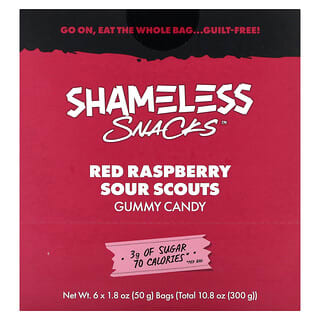 Shameless Snacks, Gummy Candy, Red Raspberry Sour Scouts, 6 Bags, 1.8 oz (50 g) Each