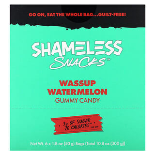 Shameless Snacks, Gummibärchen, Wassup-Wassermelone, 6 Beutel, je 50 g (1,8 oz.)