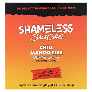 Shameless Snacks, Gomitas, Chile fuego de mango`` 6 bolsas, 50 g (1,8 oz) cada una