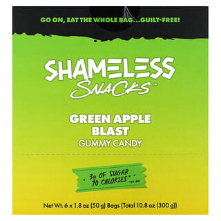 Shameless Snacks, Gummy Candy, Green Apple Blast, 6 Bags, 1.8 oz (50 g) Each