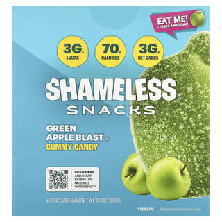 Shameless Snacks, Gummy Candy, Green Apple Blast, 6 Bags, 1.8 oz (50 g) Each