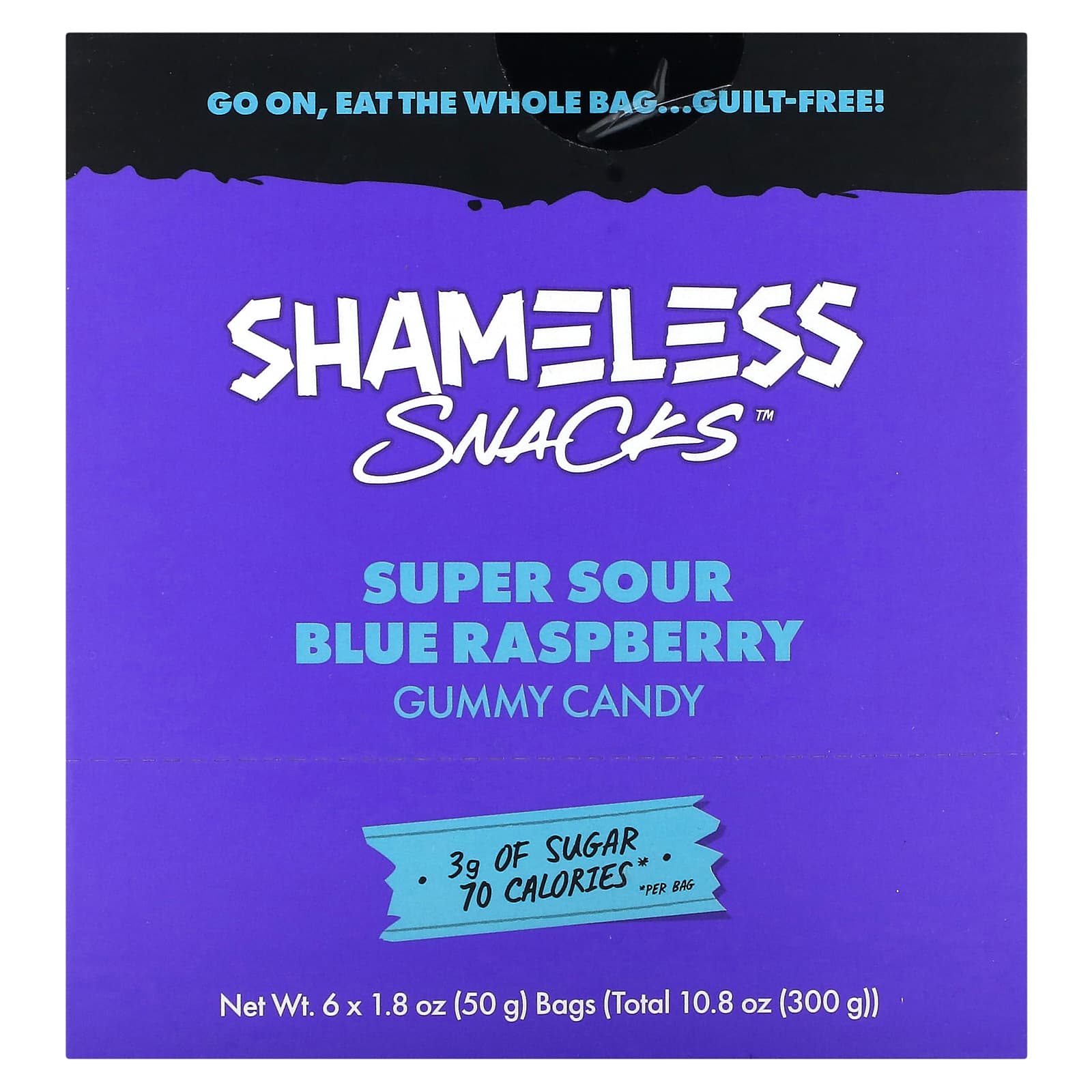 Shameless Snacks, Super Sour Gummy Candy, Blue Raspberry, 6 Bags, 1.8