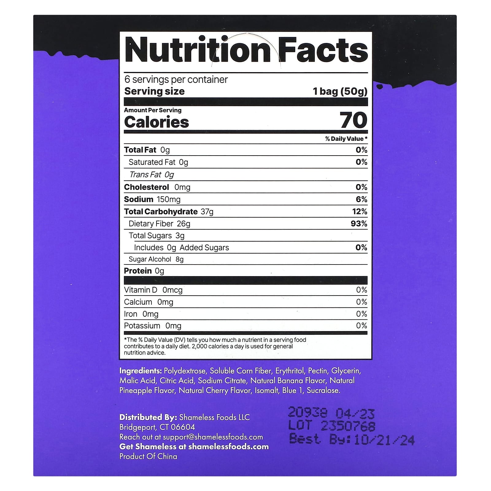 Shameless Snacks, Super Sour Gummy Candy, Blue Raspberry, 6 Bags, 1.8