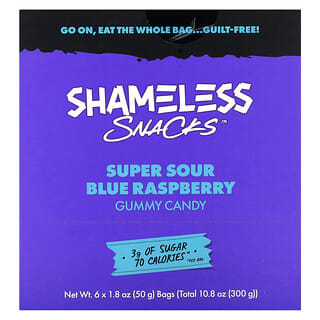 Shameless Snacks, Gomitas de caramelo súper ácidas, Frambuesa azul`` 6 bolsas, 50 g (1,8 oz) cada una