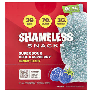 Shameless Snacks, Super Sour Gummy Candy,  Blue Raspberry, 6 Bags, 1.8 oz (50 g) Each