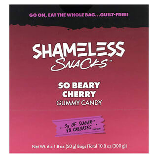 Shameless Snacks, Bonbons gommeux, Soyeux oursins à la cerise, 6 sacs, 50 g chacun