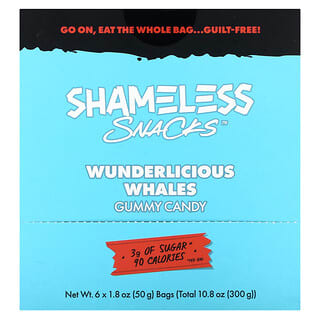 Shameless Snacks, Bonbons gélifiés, Baleines Wunderlicious, 6 sacs, 50 g chacun