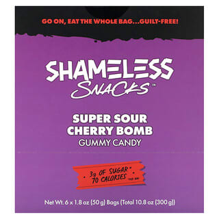 Shameless Snacks, Super Sour Gummy Candy, Cherry Bomb, 6 Bags, 1.8 oz (50 g) Each