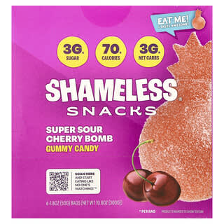 Shameless Snacks, Super Sour Gummy Candy, Cherry Bomb, 6 Bags, 1.8 oz (50 g) Each