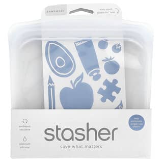 Stasher, 可重複使用矽樹脂食品袋，三明治大小，中號，透明，15液體盎司（450毫升）