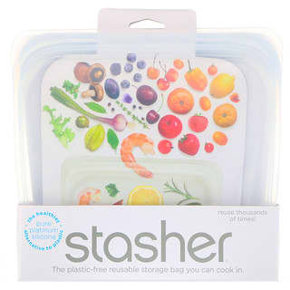Stasher, Bolsa de silicona reutilizable para alimentos, Tamaño sándwich mediano, Transparente, 450 ml (15 oz. Líq.)