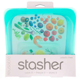 Stasher, Bolsa de silicona para alimentos, reutilizable, tamaño sándwich mediano, aqua, 15 oz líq. (450 ml)