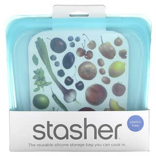 Stasher, 可重複使用的矽膠食品袋，三明治尺寸/中等，水，15 盎司（450 毫升）