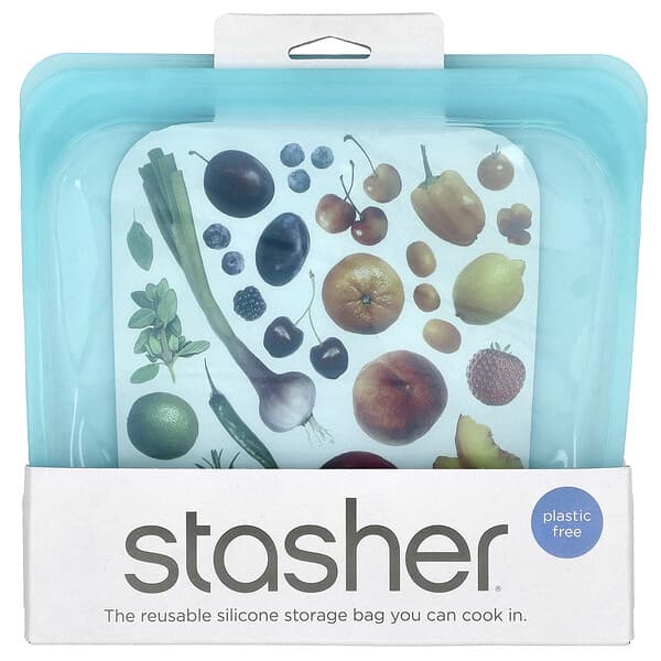Stasher, 可重複使用的矽膠食品袋，三明治尺寸/中等，水，15 盎司（450 毫升）