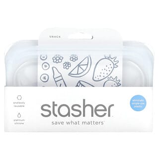 Stasher‏, שקית סיליקון למזון לשימוש חוזר, בגודל חטיף/קטן, שקופה, 293.5 מ"ל (9.9 אונקיות נוזל)