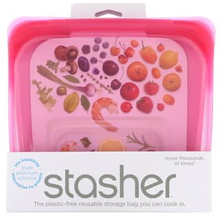 Stasher, Sac alimentaire réutilisable en silicone, Format moyen, Framboise, 450 ml