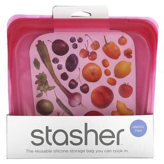 Stasher, 재사용 가능 실리콘 음식 보관백, 샌드위치 사이즈, 중형, 라즈베리, 450 ml(15 fl oz)