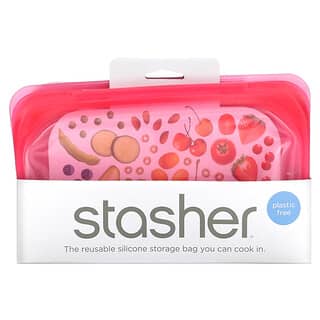 Stasher, 재사용 가능 실리콘 음식 보관백, 스낵 사이즈, 소형, 라즈베리, 293.5 ml(9.9 fl oz)