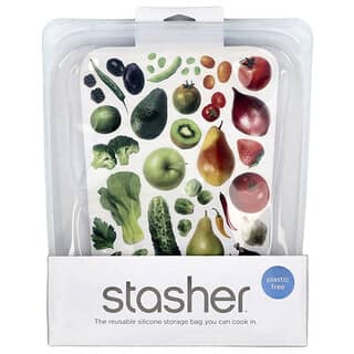 Stasher, Bolsa de silicona reutilizable para alimentos, Bolsa de medio galón, Transparente, 1,92 l (64,2 oz. Líq.)