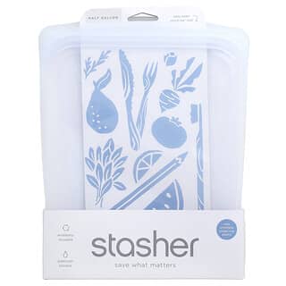 Stasher, 재사용 가능 실리콘 푸드 백, 1/2갤런, 투명, 1.92l(64.2fl oz)