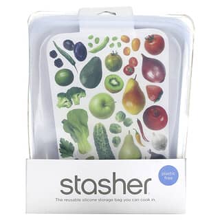 Stasher, Reusable Silicone Food Bag, Half Gallon Bag, Clear, wiederverwendbarer Beutel zum Aufbewahren von Essen, halbe Gallone, Clear, 1,92 ml (64,2 fl. oz.)