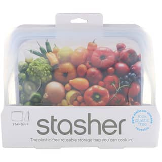 Stasher, حافظة طعام سيليكون قابلة لإعادة الاستخدام، حافظة مستقيمة، شفافة، 56 أونصة سائلة (128 جم)