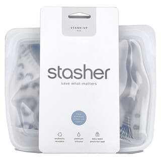 Stasher, Újrafelhasználható szilikon élelmiszertáska, középen álló, átlátszó, 1656 ml (56 fl oz)