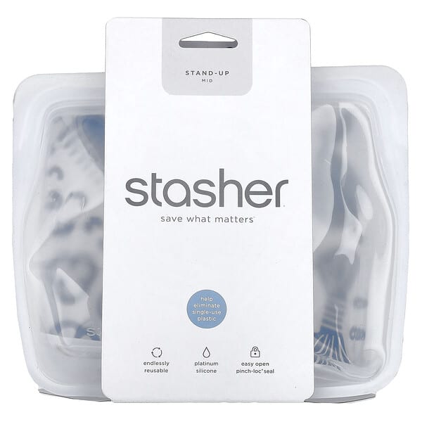 Stasher, 可重複使用的矽膠食品袋，經久耐用的袋子，透明，56 液量盎司（128 克）