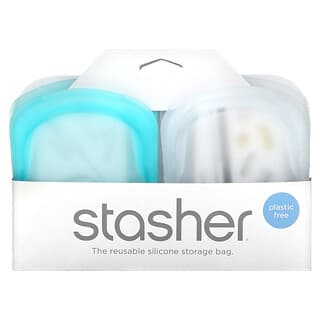 Stasher, силиконовый карман многоразового использования, прозрачный и голубой, 2 штуки, по 42 г (4 унции)