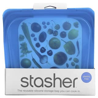 Stasher, Многоразовый силиконовый пищевой пакет, размер сэндвичей, средний, голубика, 450 мл (15 жидк. Унций)