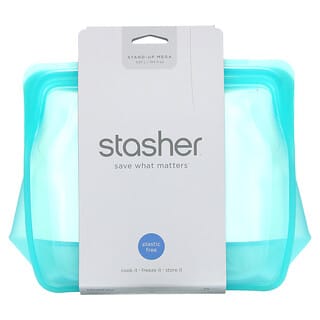 Stasher, Bolsas de almacenamiento reutilizables, Mega con base, Aqua, 3,07 l (104 oz. líq.)