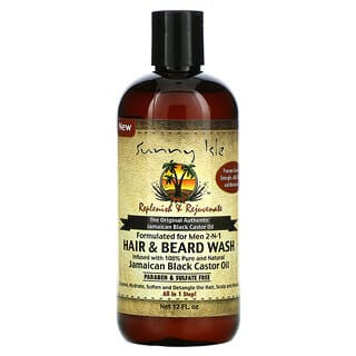Sunny Isle, Средство для мытья волос и бороды для мужчин 2-N-1 с ямайским черным касторовым маслом, 12 жидких унций