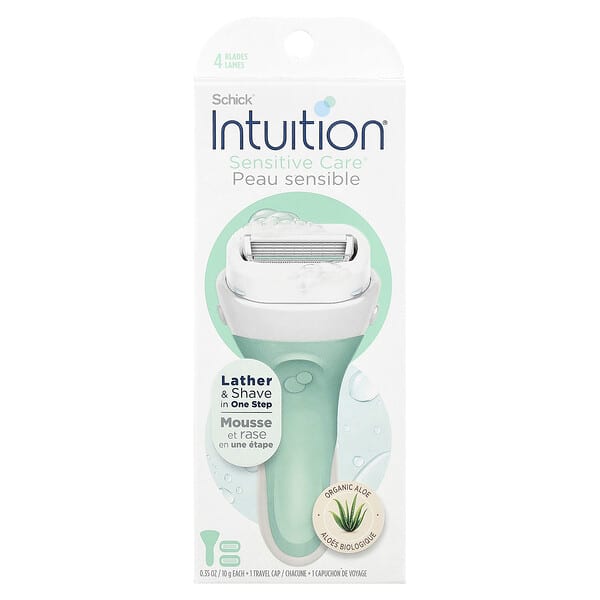 Schick, Intuition®, Sensitive Care®, 유기농 알로에, 면도기 1개, 카트리지 2개